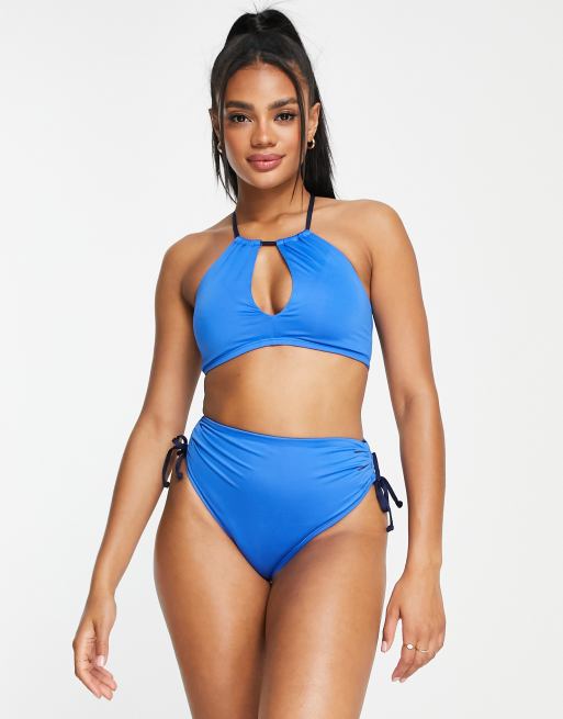 High Waisted Cheeky Bikini Bottom Blue