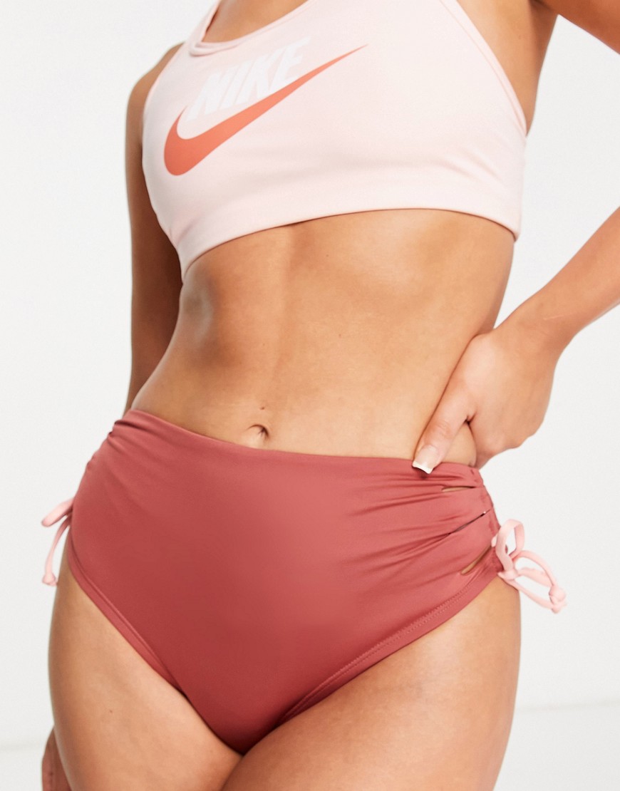 Nike Swimming High Waist Cheeky Bikini Bottom In Pink