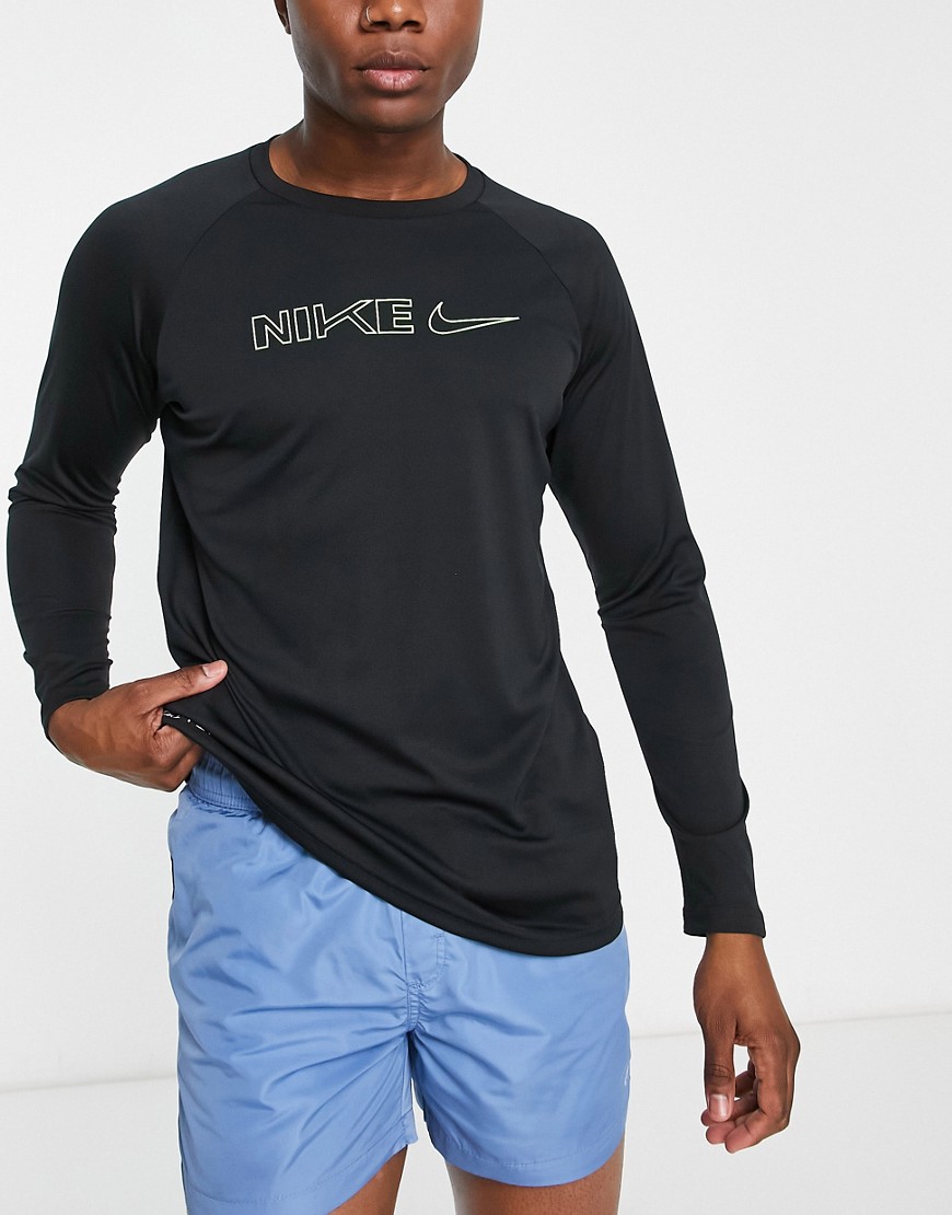 nike swimming - hydroguard - maglietta a maniche lunghe nera con logo-nero
