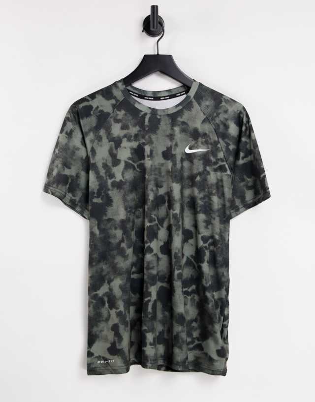 Nike Swimming Hydroguard short sleeve T-shirt in black print