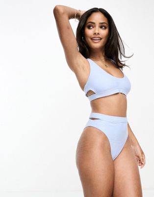 Nike Swimming Icon cutout high waist bikini bottoms in blue