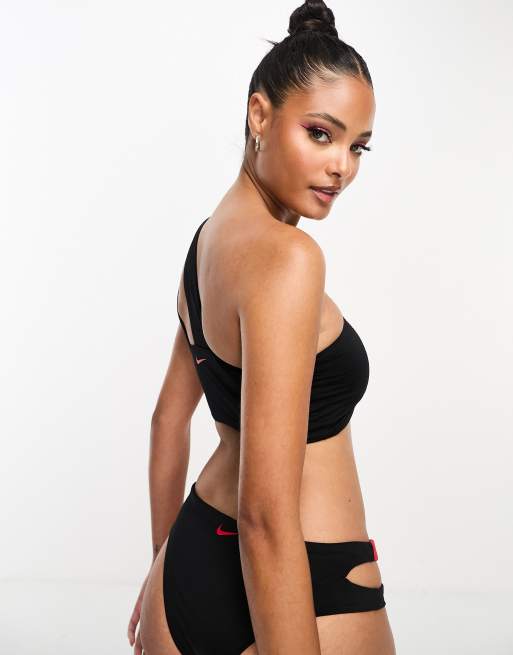 Nike Swimming Icon Sneakerkini asymmetrical bikini top in black