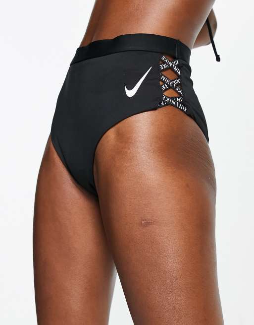 Nike Swimming Essentials high waist bikini bottoms in black