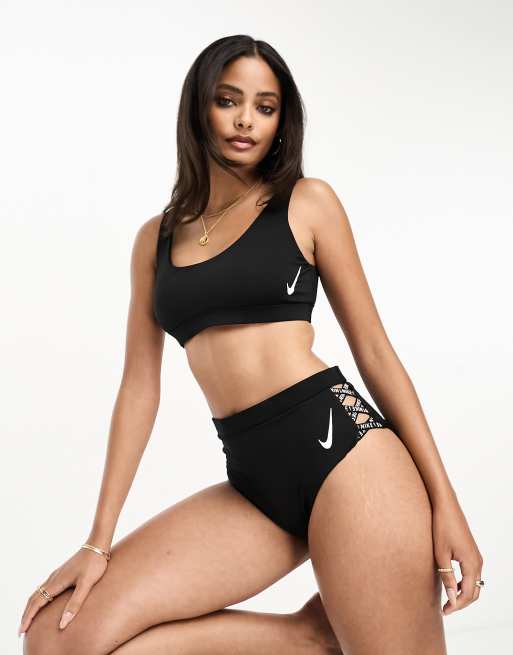 Nike Swimming Icon Sneakerkini high waist cheeky bikini bottoms in black ASOS