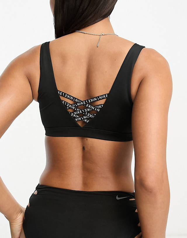 Nike Swimming - icon sneakerkini scoop neck bikini top in black