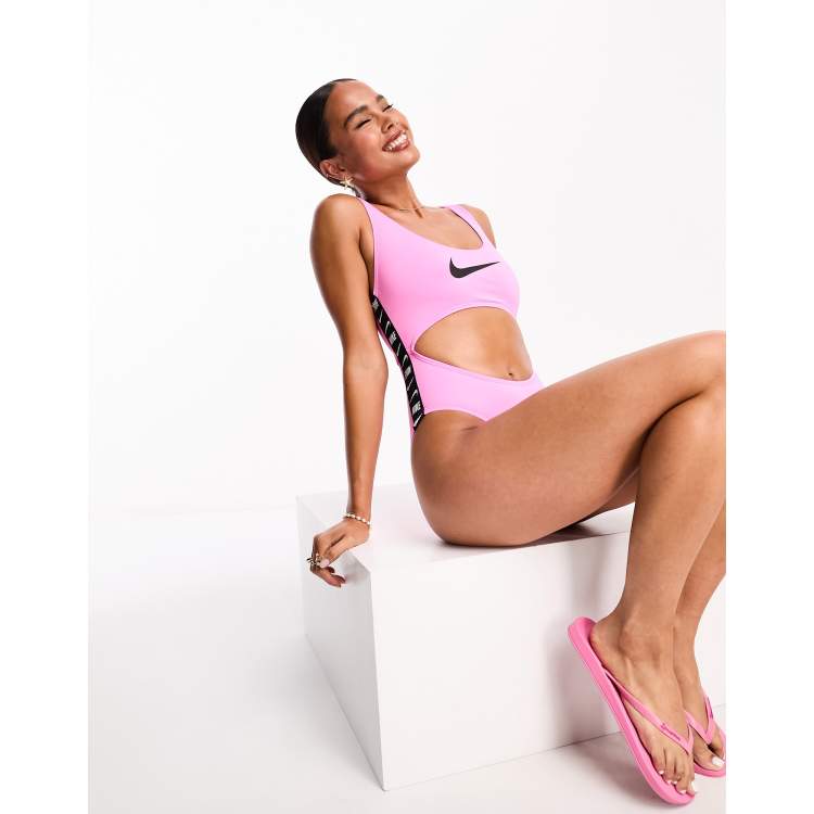 Nike Swimming Icon taped logo cutout swimsuit in pink