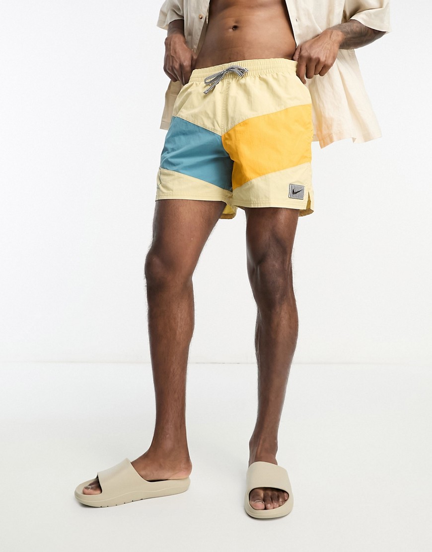 Icon Volley 5 inch color block swim shorts in stone-Neutral