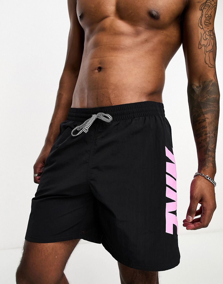 Icon Volley 7 inch graphic swim shorts in black