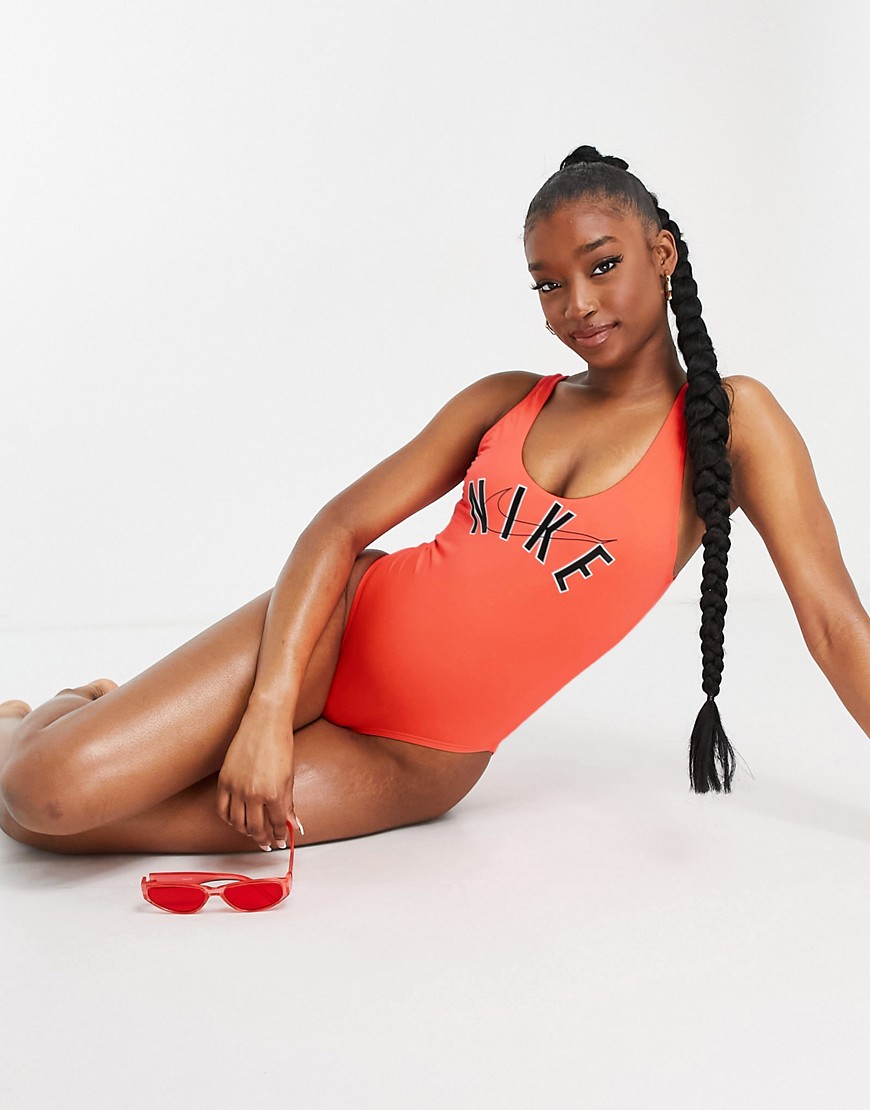 Nike Swimming Logo Swimsuit In Red