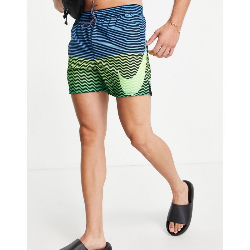 Uomo Costumi Nike Swimming - Pantaloncini da bagno verdi a righe con logo Nike