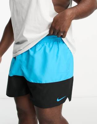 Nike Swimming Plus Volley 5 inch colourblock swim shorts in blue and black - ASOS Price Checker