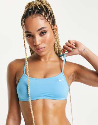 Nike Swimming racer back bikini top in blue