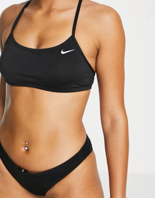 Nike swim racerback shop bikini top in black