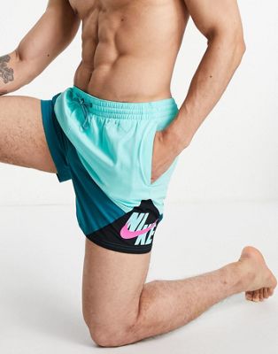 Shorts de bain Nike Swimming - Short de bain effet color block à logo virgule - Vert