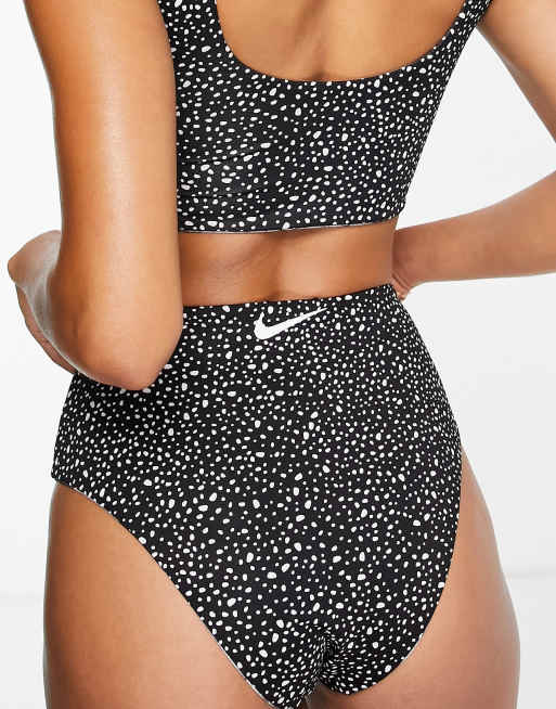 Nike Swimming - Slip bikini double-face a vita alta neri con stampa, 2 di 4