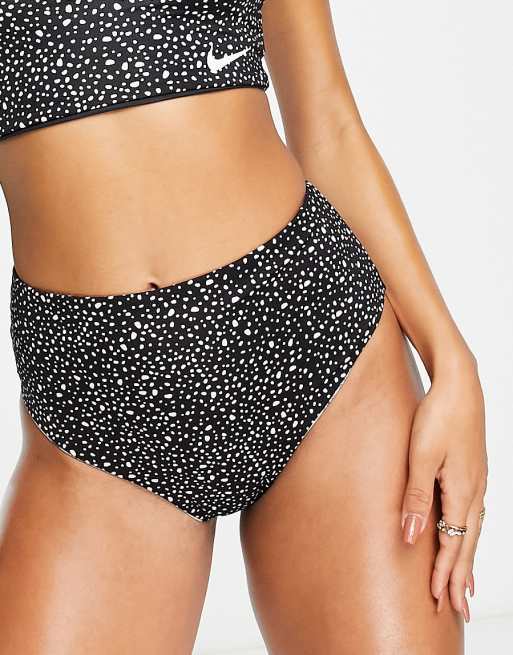 Nike Swimming - Slip bikini double-face a vita alta neri con stampa, 4 di 4