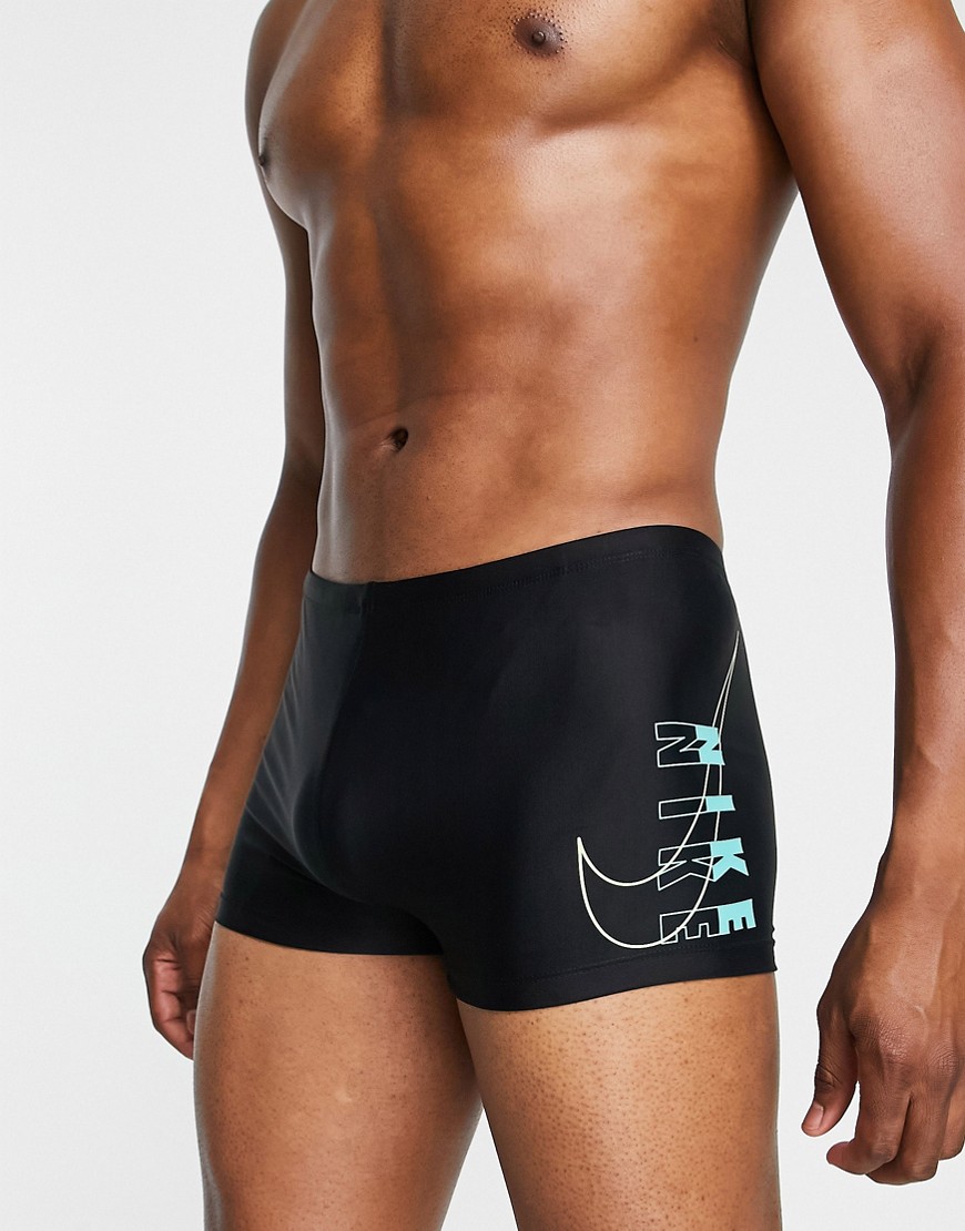 Nike Swimming Square Leg Tight Logo Swim Shorts In Black