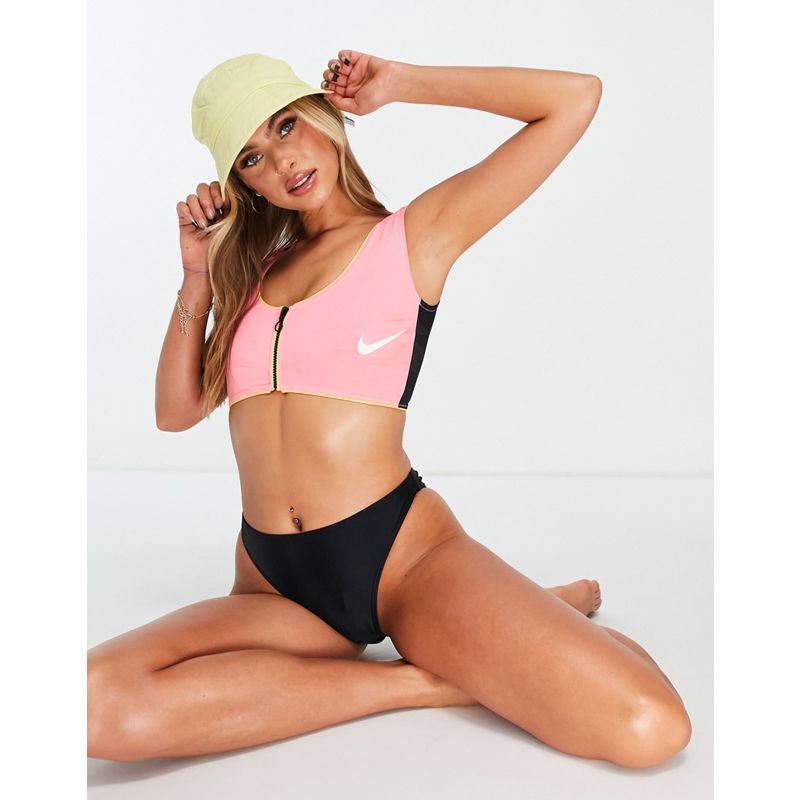 Bikini Costumi e Moda mare Nike Swimming - Top bikini con zip sul davanti rosa e nero