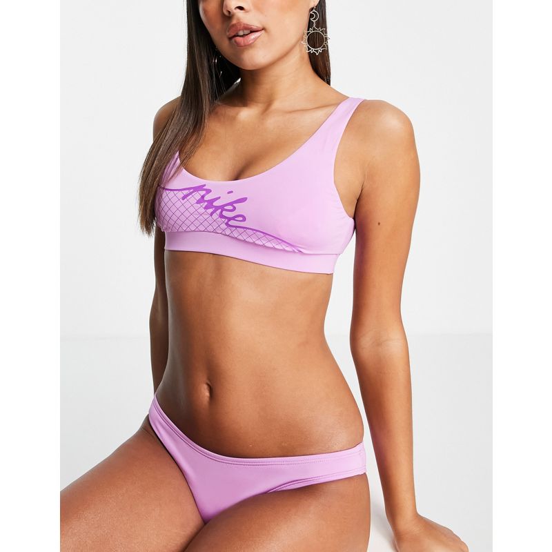 Nike Swimming - Top bikini rosa con logo