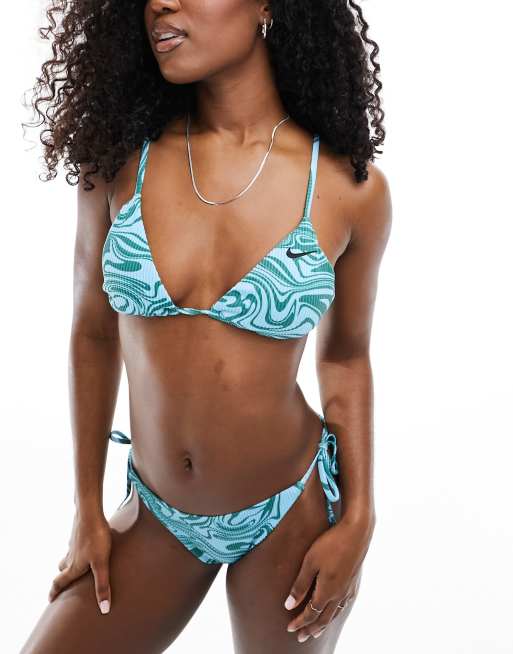 Nike Swimming – Turkusowa wiązana góra od bikini w abstrakcyjny wzór w stylu retro