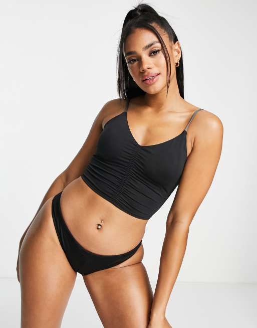 Black V-neck brassiere bikini top, Iconic