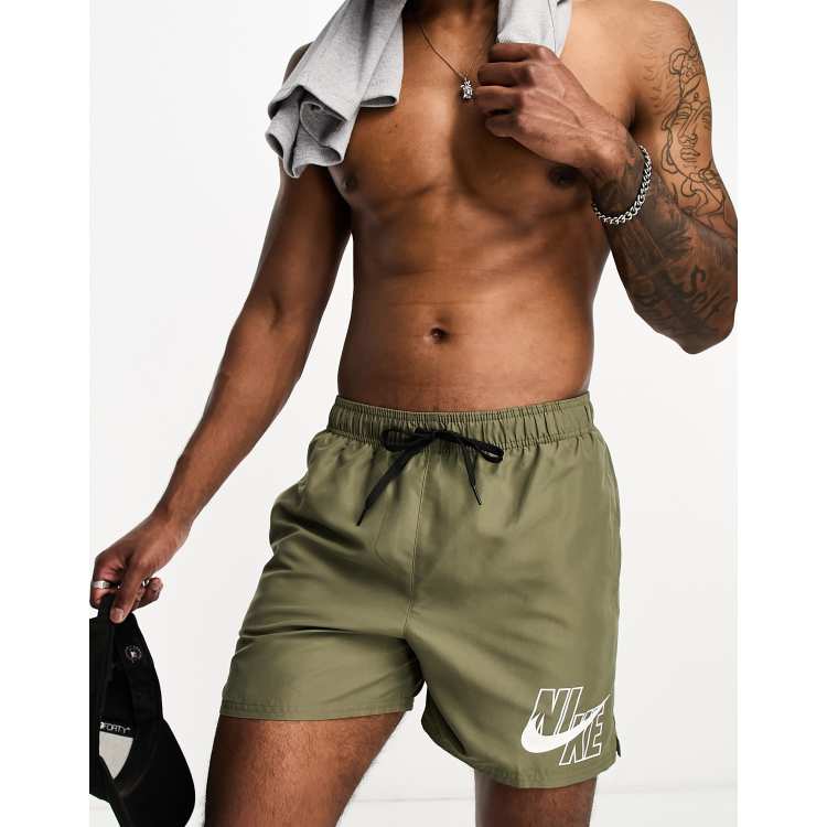 unlock Uenighed Vind Nike Swimming Volley 5 inch large logo swim shorts in khaki | ASOS