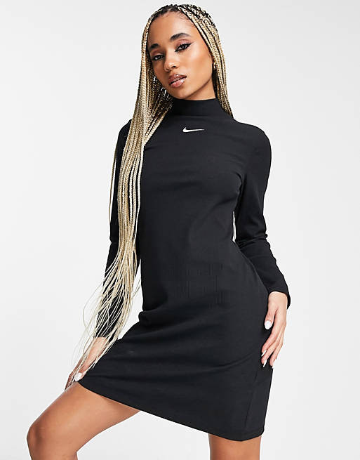 Nike Swish long sleeve mock dress in black