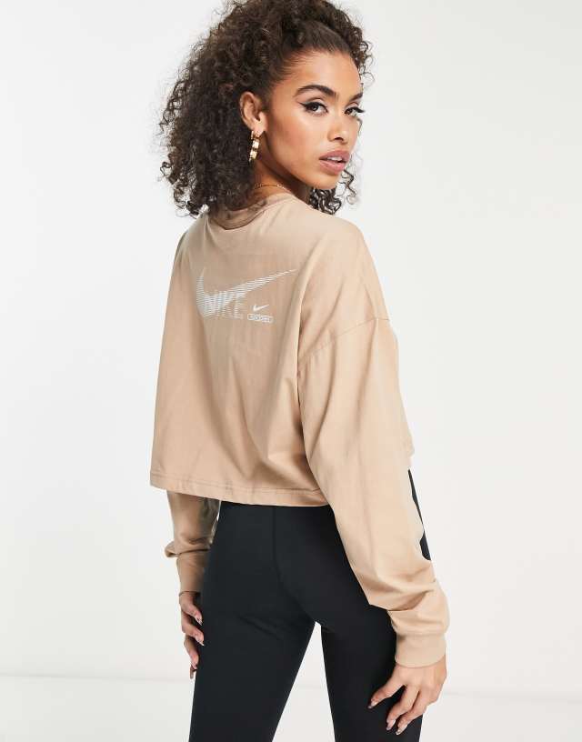 Nike Swish long sleeve top in brown