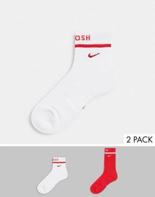 Nike Swoosh 2 pack socks in red/white 