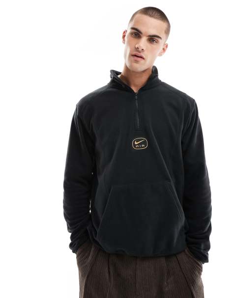 Nike - Swoosh Air - Felpa in pile nera e oro con zip corta - view 1
