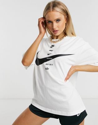 Nike swoosh boyfriend multi logo t-shirt in white | ASOS