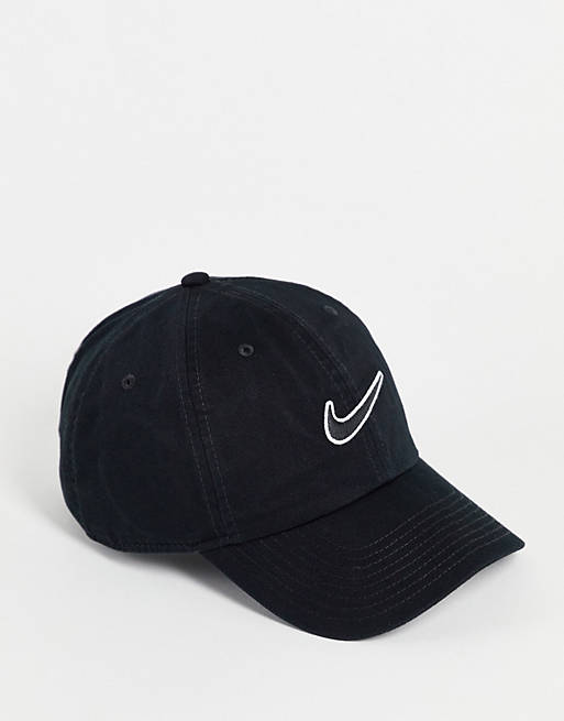 Men Caps & Hats/Nike Swoosh cap with embroidered logo in black 
