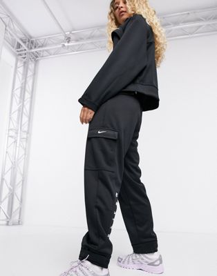 Nike swoosh cargo pocket sweatpants in black | ASOS