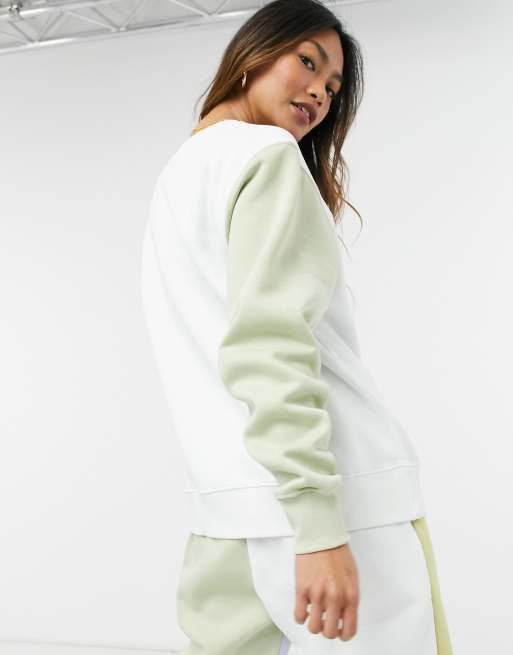 Nike Swoosh colour block sweatshirt in blue and green neutrals