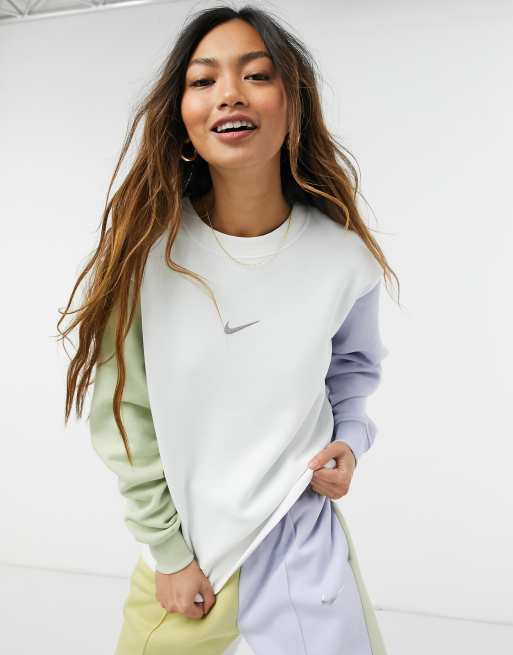 Nike Swoosh colour block sweatshirt in blue and green neutrals