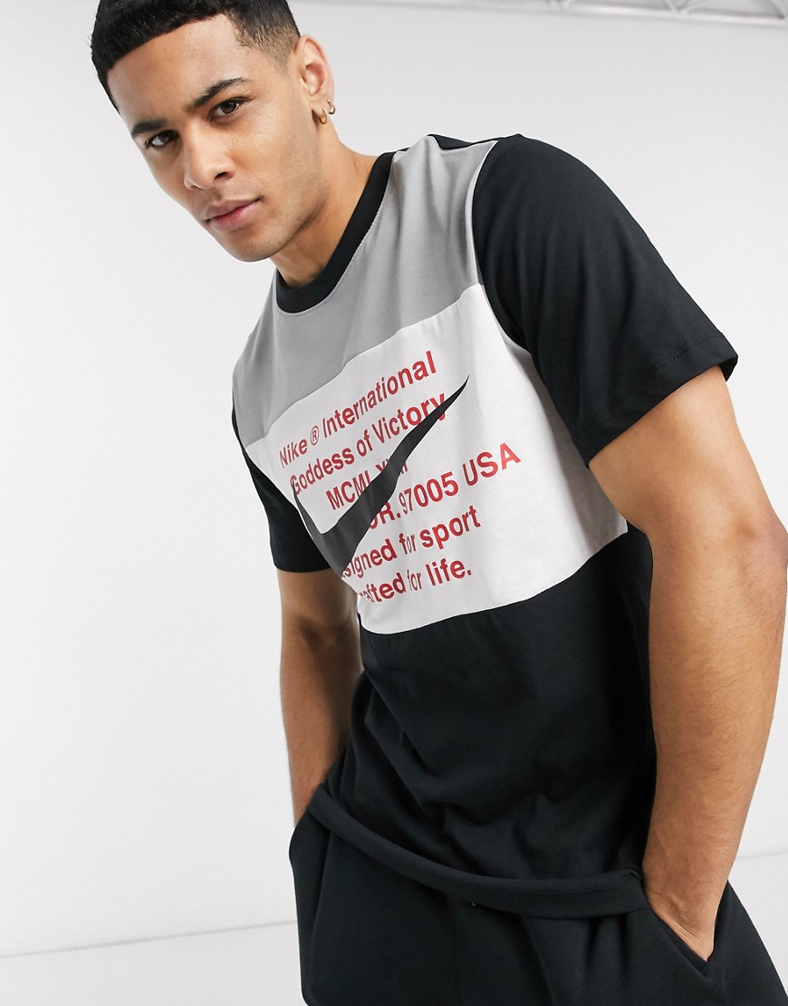Nike Swoosh colourblock t-shirt in white/black/grey