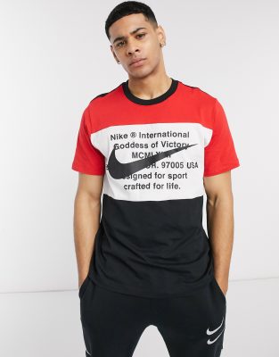 white red and black nike shirt