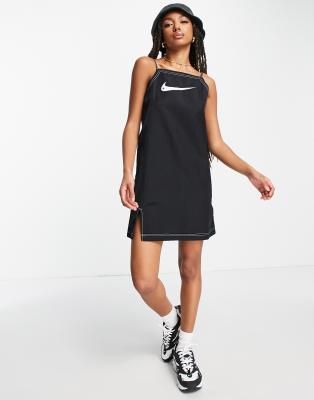 Nike Swoosh contrast stitch fleece cami dress in black