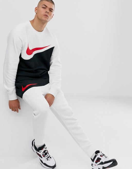 Nike Swoosh Crew Neck Sweat In Black White Asos