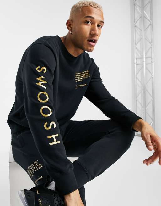 Nike swoosh joggers outlet black and gold