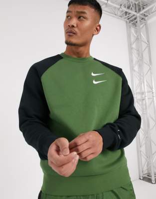 nike swoosh crew neck sweat in khaki