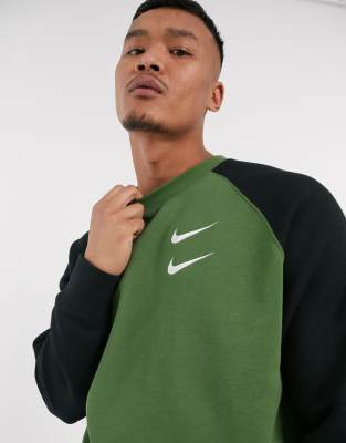 nike swoosh crew neck sweat in khaki