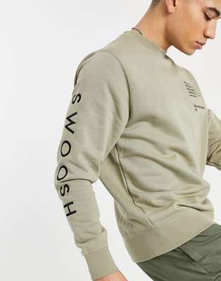 nike swoosh crew neck sweat in khaki