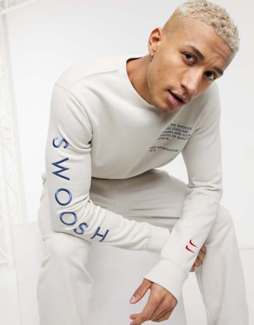 Nike Swoosh crew sweatshirt in off white | ASOS