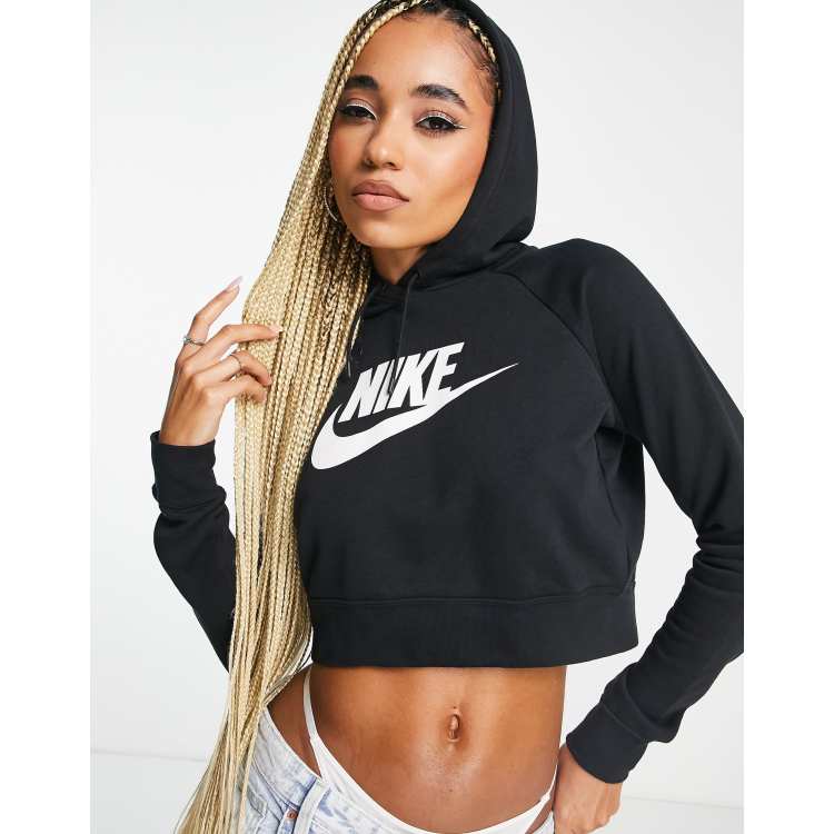 Nike black shop swoosh cropped hoodie