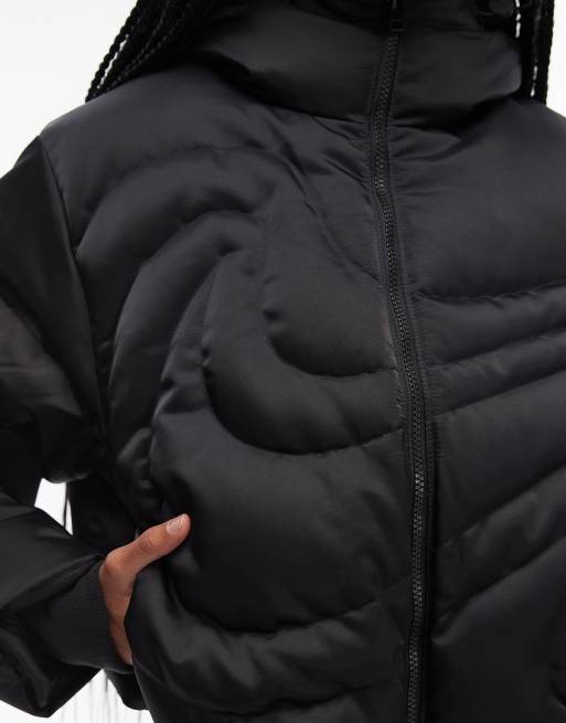 Nike Swoosh down puffer jacket in black, 3 of 4