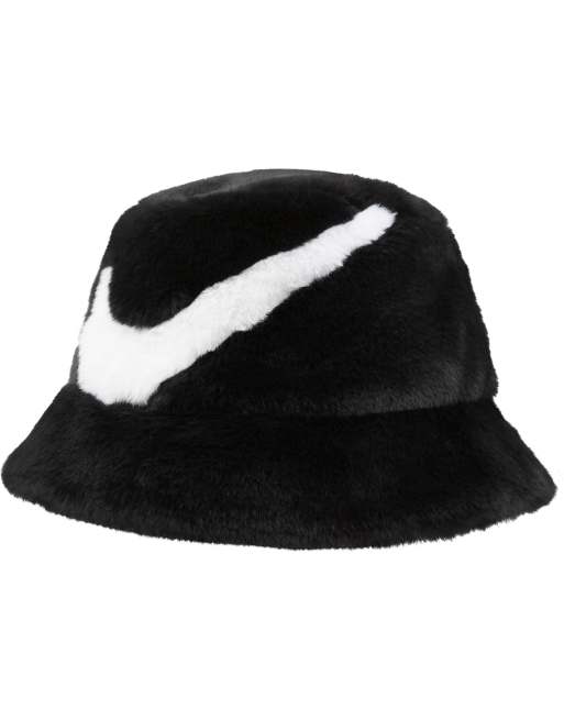 Nike Swoosh faux fur bucket hat in black