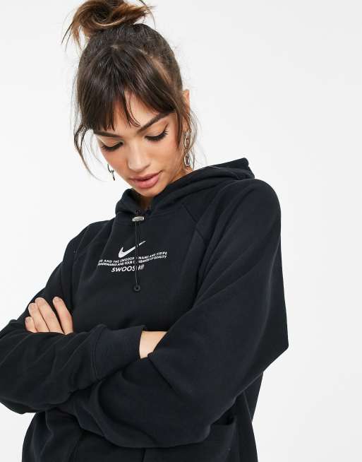 Nike Swoosh fleece hoodie in black , 3 of 4