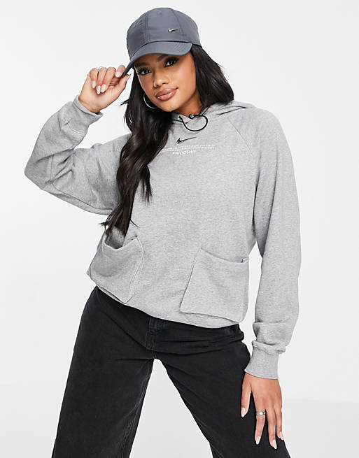 Nike Swoosh fleece hoodie in heather gray | ASOS