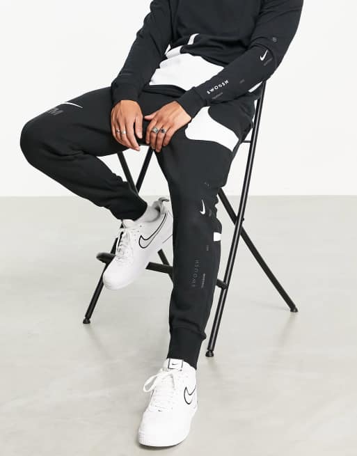 Nike swoosh joggers black and white new arrivals